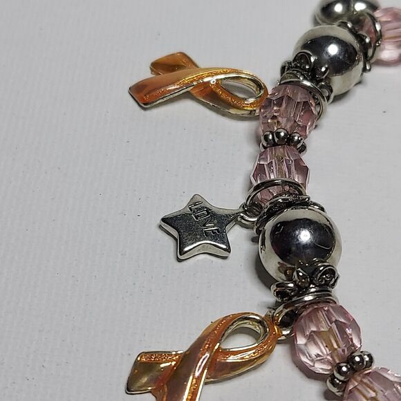 Breast Cancer Bracelet with charms Stretch 7-8" - Picture 4 of 4